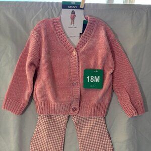 🆕 DKNY pink 2 piece sweater and pants set, 18 mos - NWT